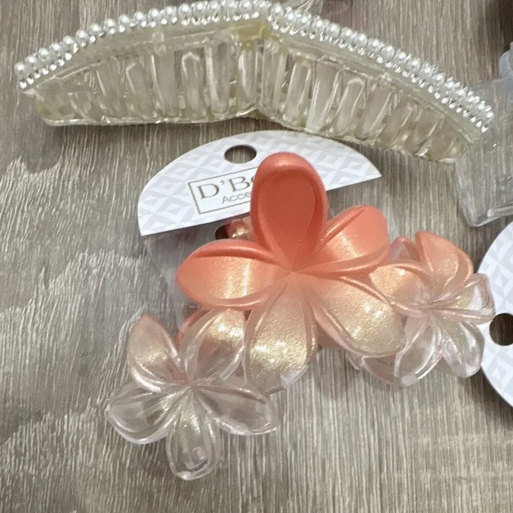 D'Bello Multicolor Plastic Hair Claw Clip Lot, Pearl Accents, Flower, Tortoise
